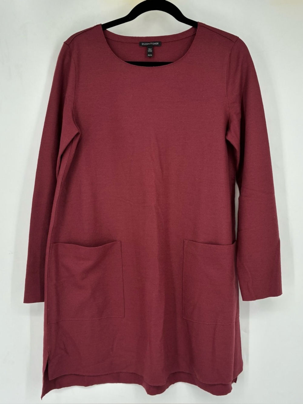 Eileen Fisher XS 100% Wool Dark Pink Dress Pockets Lagenlook Minimal Baselayer